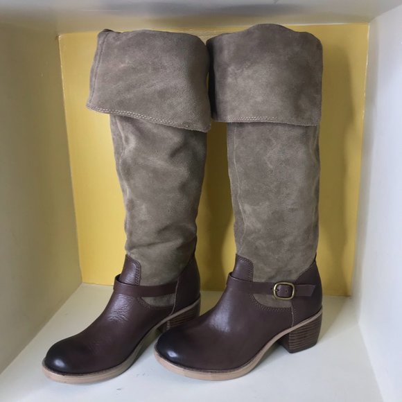 LUCKY Leather and Suede Boots Foldover Boots - Picture 1 of 7